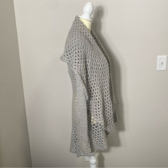 Elsamanda Wool/Mohair Blend Gray Open Knit Shawl Collar Cardigan Women's Size M - Picture 9 of 13